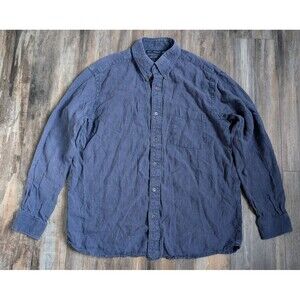 Grant Thomas Men’s Large Pure Linen Button Shirt Modern Lightweight Beach Blue